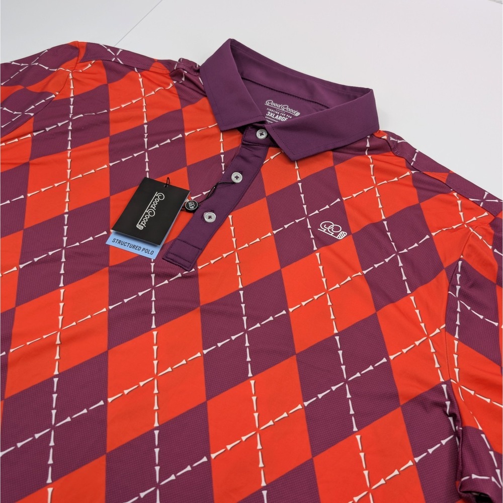 Good Good Golf‎ Highland Polo Shirt Mens 3XL Red Purple Argyle Print Performance